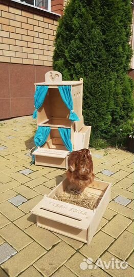 Гнездо для кур с яйцесборником. Кормушка