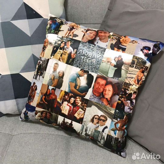 Подарочная подушка с фото/принт на ткани/пайетках
