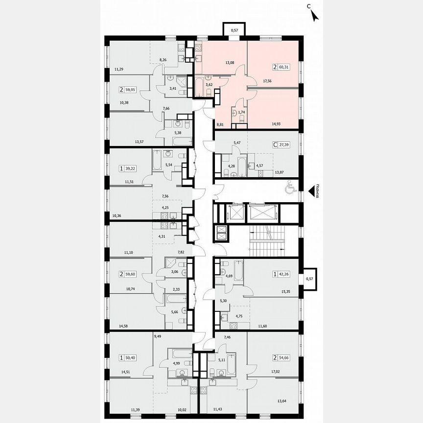 2-к. квартира, 60,3 м², 4/19 эт.