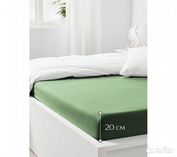 Простынь GoodNight Сатин 160х200х20 Светло-зеленый