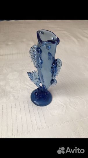 Ваза рыбка цветное голубое стекло
