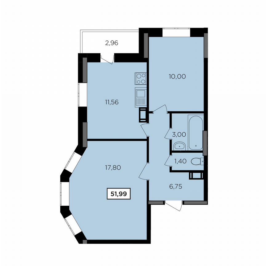 2-к. квартира, 52 м², 10/16 эт.