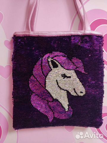 Розовая сумка шопер с пайетками,единорогом девочки