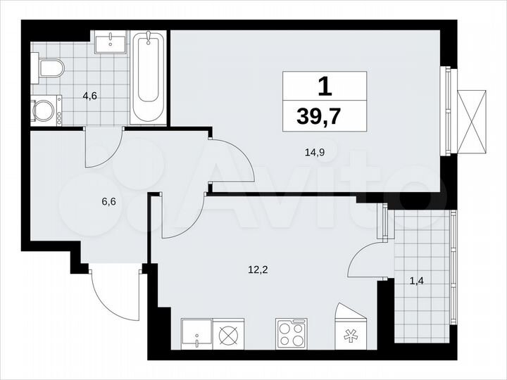 1-к. квартира, 39,7 м², 3/18 эт.