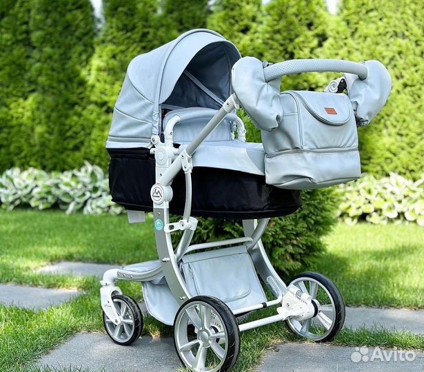 Коляска 3 в 1 эко кожа/серый