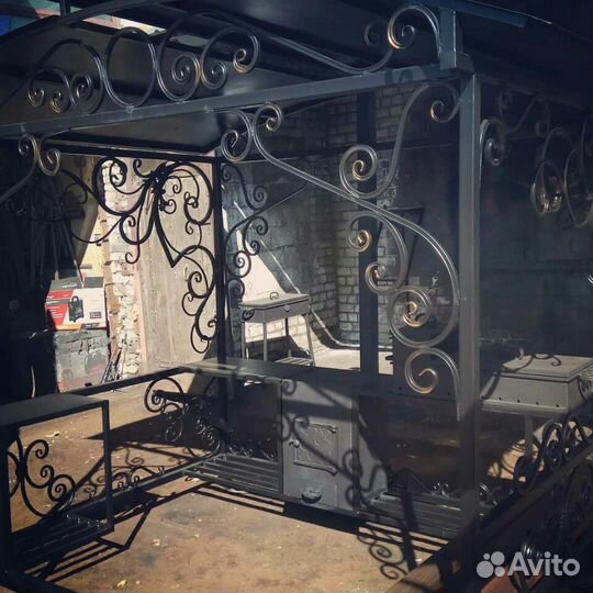 Мангал беседка с печкой и скамейкой