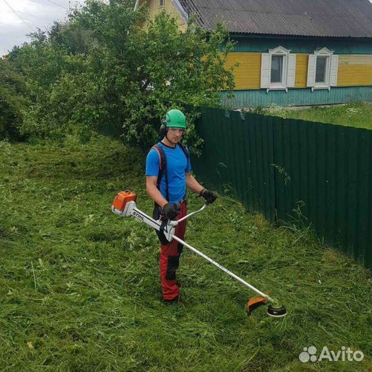 Покос травы триммером, вырубка кустарника