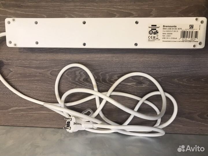 Удлинитель на 5 розеток, 2 USB, 3 метра, Германия