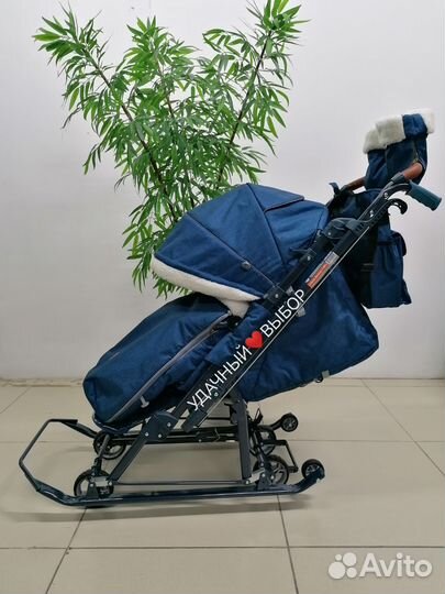 Новые санки-коляска Ника Детям 7-8K (синий меланж)