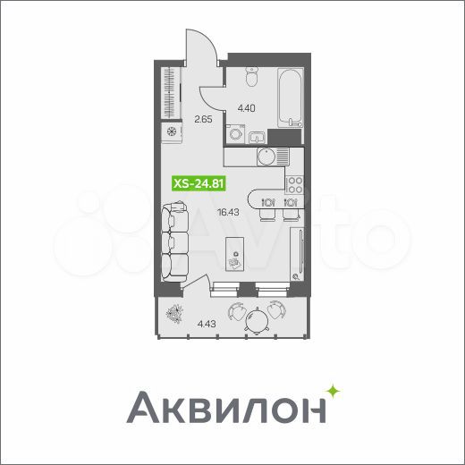 Квартира-студия, 24,8 м², 3/8 эт.