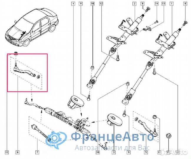 Наконечник рулевой, правый Renault Logan, Sandero