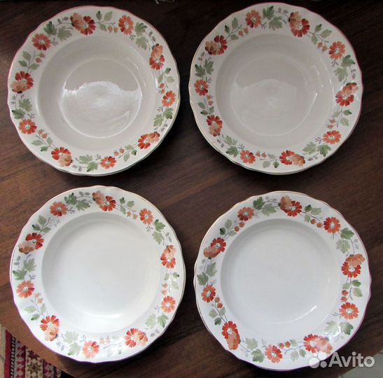 4 тарелки суповые зик Конаково, 1950-е, D-24 см