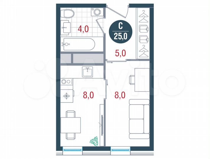 Квартира-студия, 25 м², 2/26 эт.