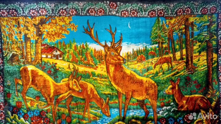 Плюшевый Габиленовый ковер СССР Олени Новый