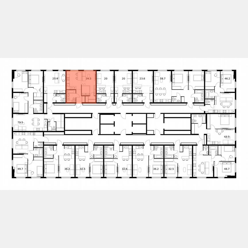 1-к. квартира, 34,3 м², 14/25 эт.