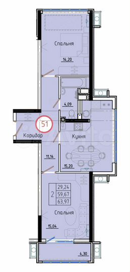 2-к. квартира, 64 м², 2/8 эт.