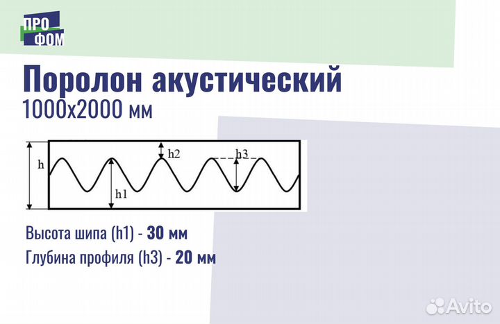 Акустический поролон волна 1000х2000 мм