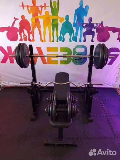 Штанга прямая 130 кг, гантели по 19 кг кривая 100