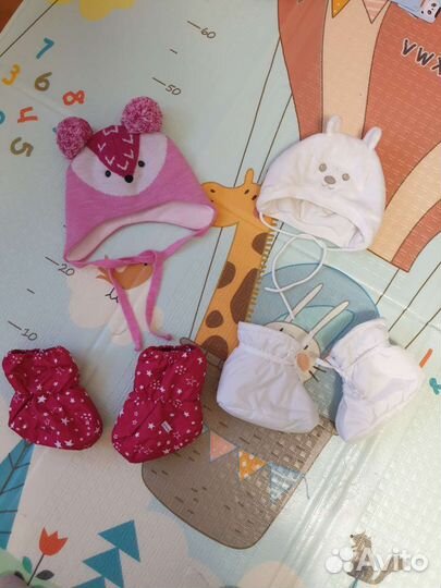 Шапки и пинетки зимние kerry, babygo 6-9 месяцев