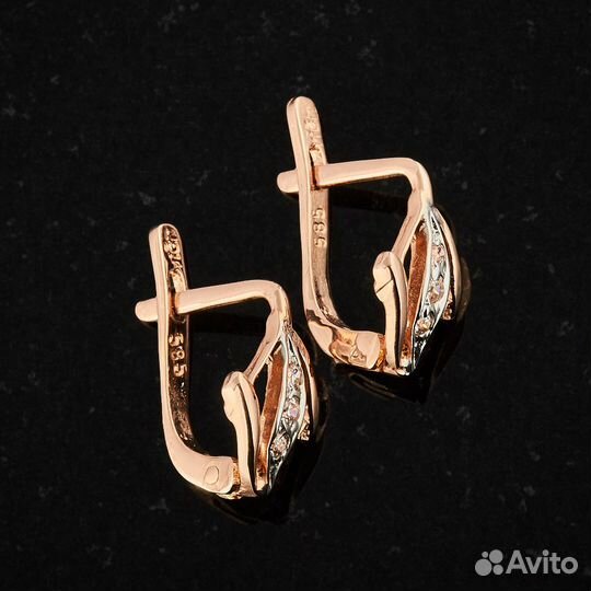 Серьги из комбинированного золота с фианитами