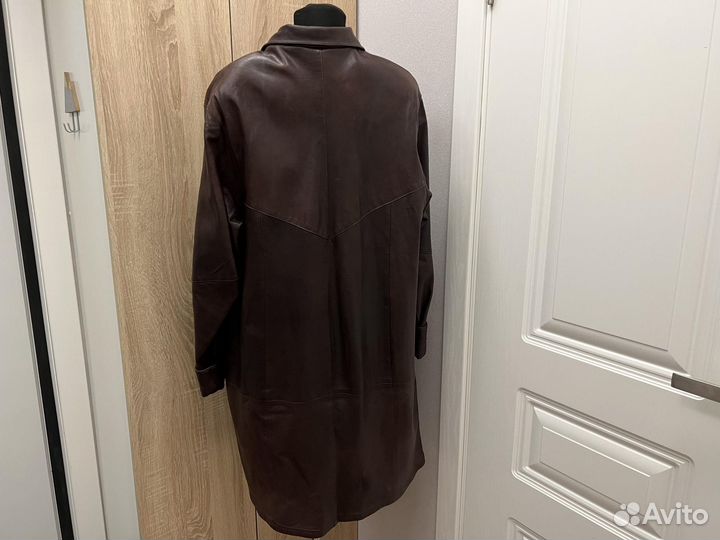Плащ тренч кожаный женский коричневый винтажный
