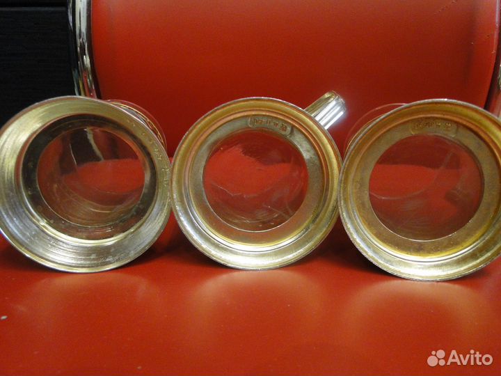 Подстаканники со стаканами. СССР. Легкий металл