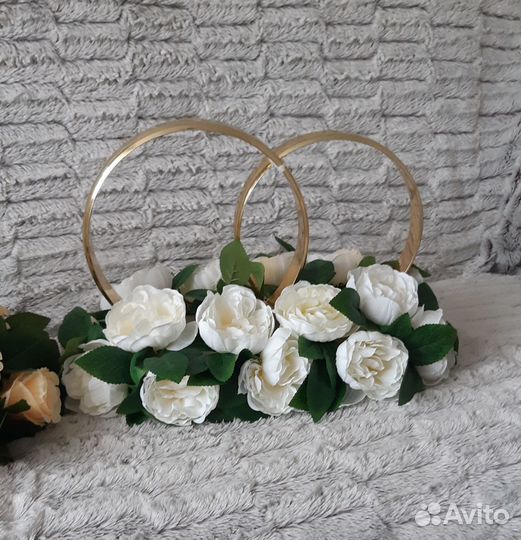 Украшения для свадебных авто Кольца букеты фатин