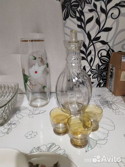 Ваза стеклянная СССР ручная роспись