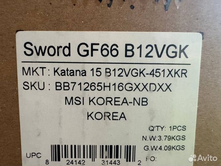 Korea Msi katana 15 / 4070 RTX/ i7-12650H