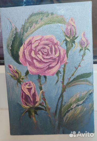 Картина маслом на холсте цветы миниатюра 10*15