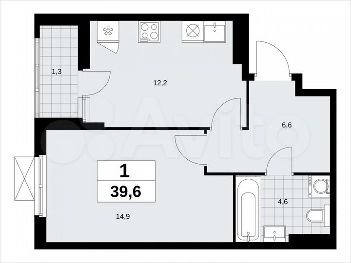 1-к. квартира, 39,6 м², 13/18 эт.