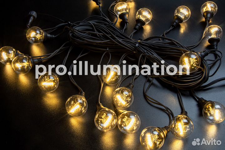 Гирлянда винтаж, 10м, черная, тепл.белый, teamprof