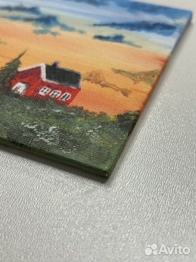 Картина в подарок акрилом, 10 см, пейзаж с домом