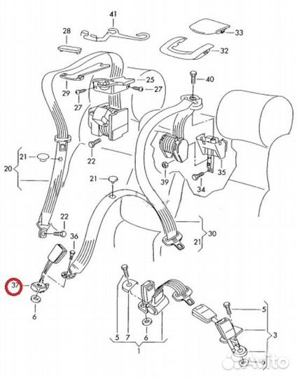 Ответная часть ремня безопасности задняя Passat B5