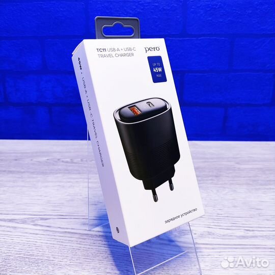 Адаптер pero TC11 USB-A+USB-C, 45W черный