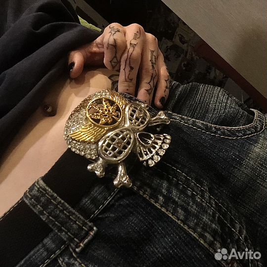 Ремень с черепом и стразами y2k опиум