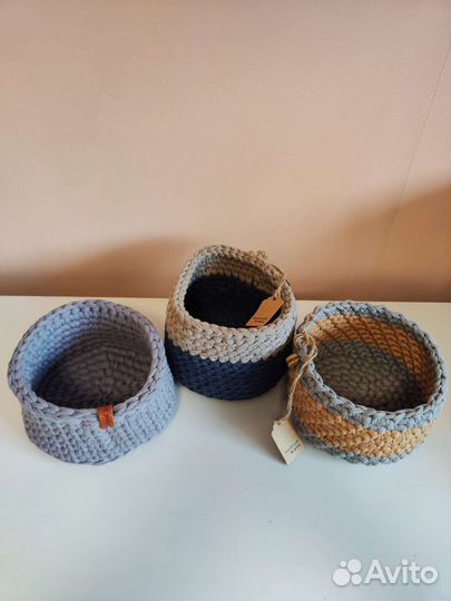 Вязанные корзины ручной работы