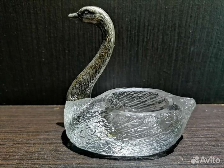 Лебедь. Серебро, хрусталь. Европа. Антиквариат