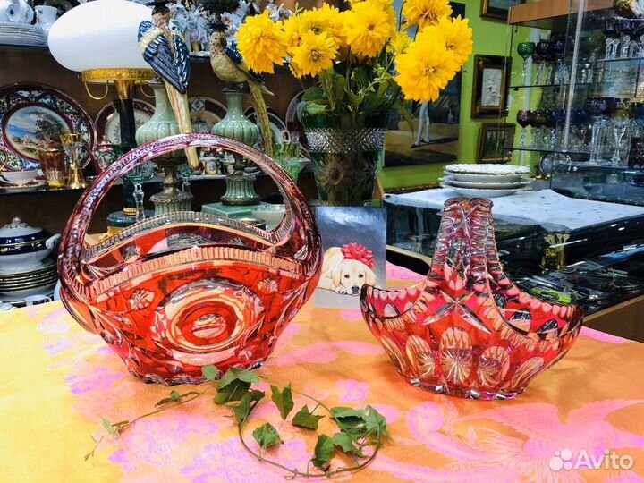 Ваза сухарница малиновый декор 40годы