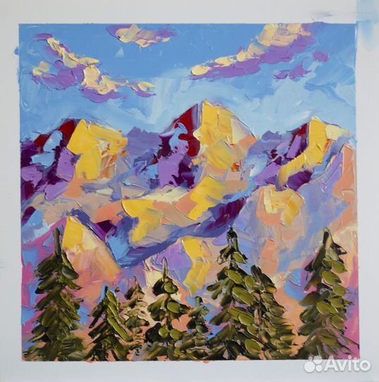 Картина маслом Горный пейзаж 20х25 см