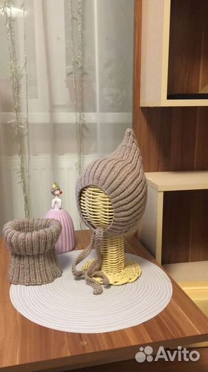 Детский демисезон комплект шапка гном и снуд