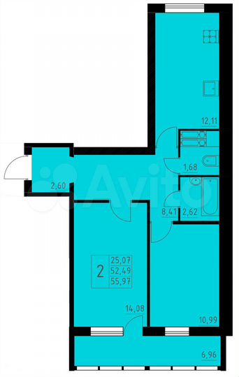 2-к. квартира, 56 м², 5/8 эт.