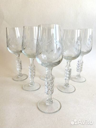 Роскошные хрустальные бокалы с ажурной ножкой СССР