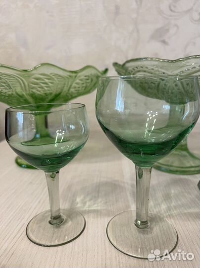 Посуда цветное зеленое стекло СССР