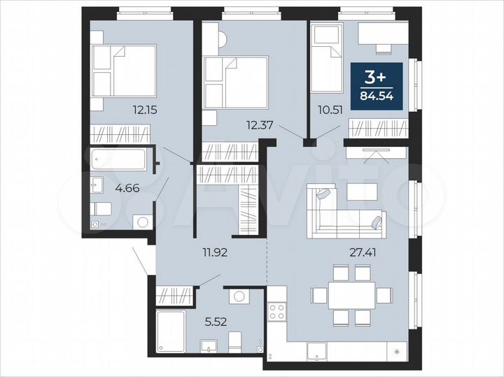 3-к. квартира, 84,5 м², 2/24 эт.