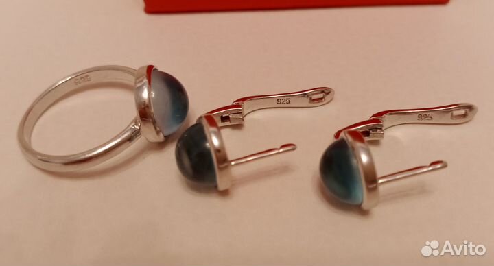 Комплект кольцо и серьги с топазом 925 Vangold