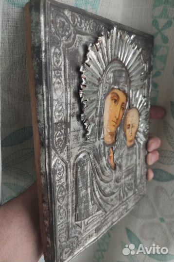 Икона старинная, без реставрации XIX v в окладе