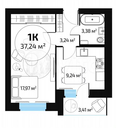 1-к. квартира, 35,5 м², 1/10 эт.