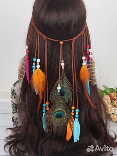 Повязка с перьями цветная