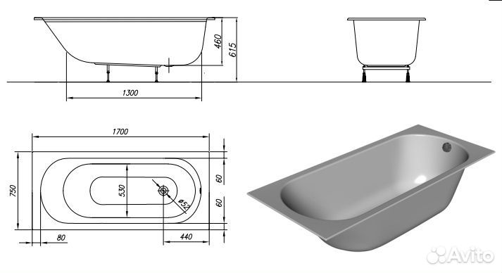 Акриловая ванна Kolpa San betty E2 170x75 AIR plus